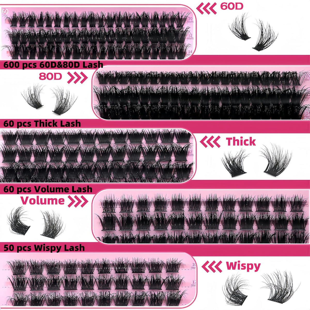 Volume Lashes Clusters Lash Kit Gift Packs 770Pcs with 2X Bond&Seal 5 style Mixed C-Curl False