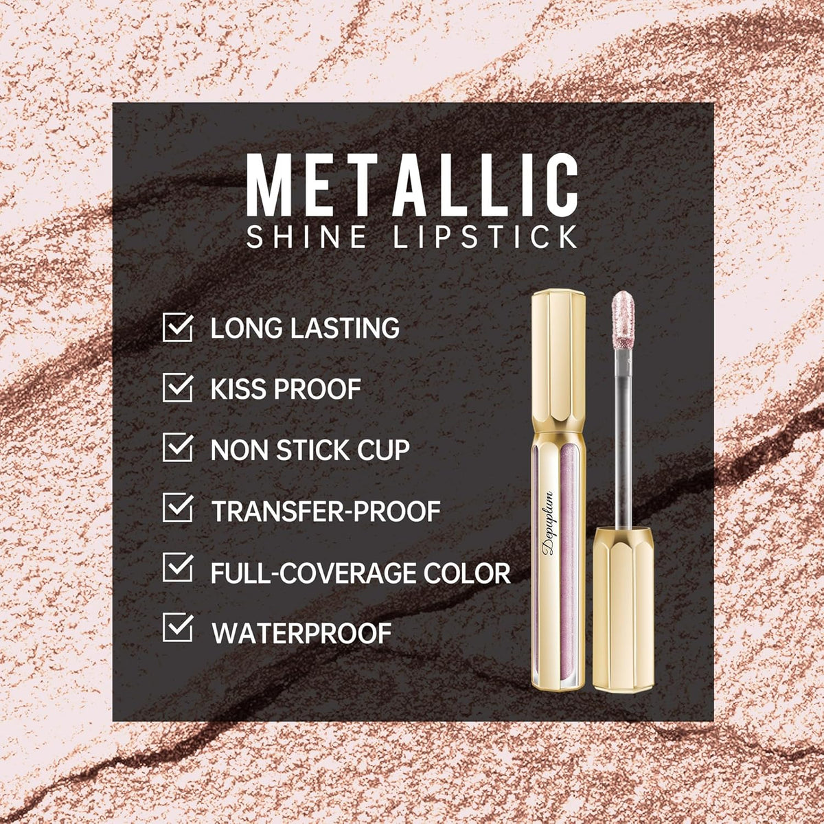 Silver Lipsticks for Women Metallic Lipstick Long Lasting Non Stick Cup Lip Gloss, Shimmer