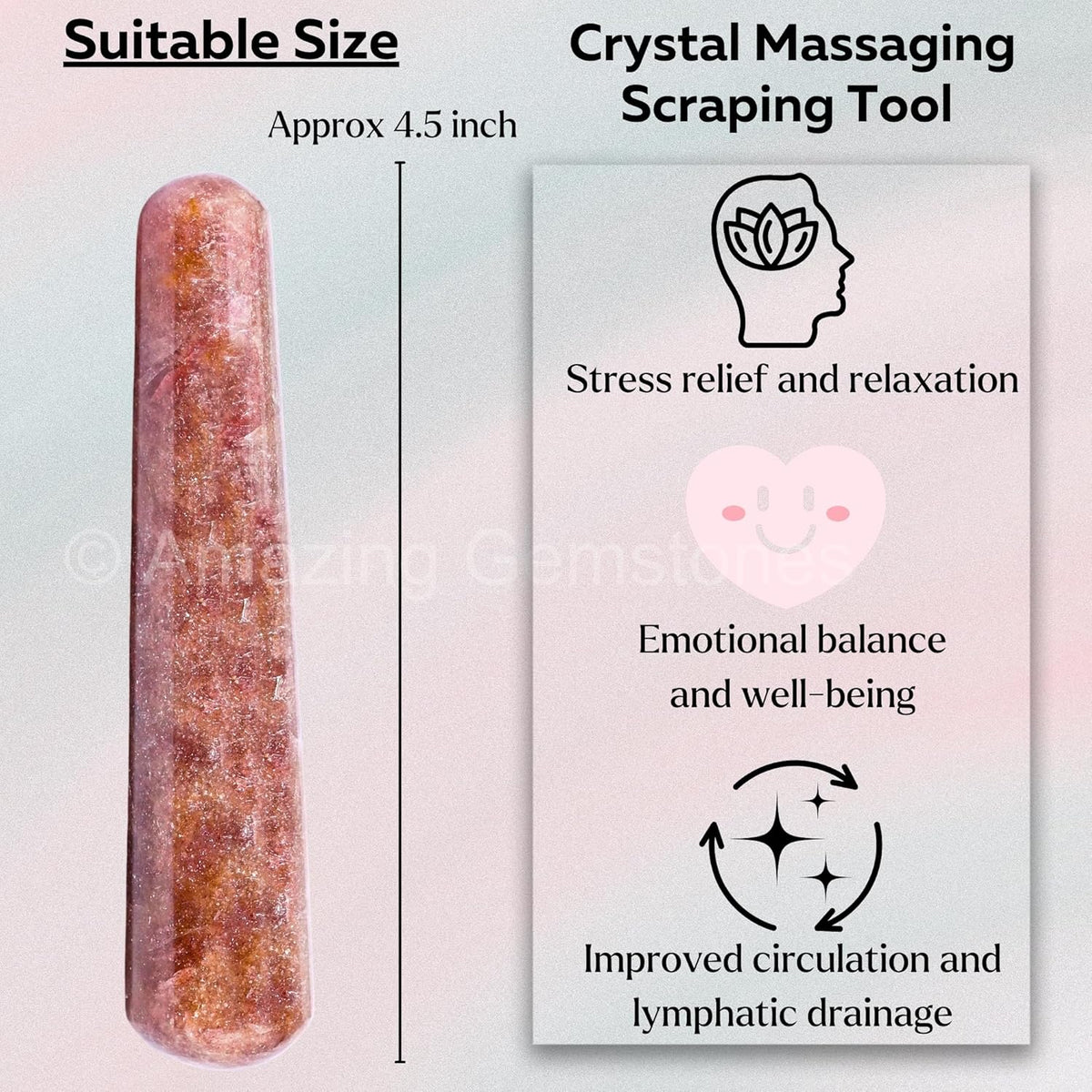 Amazing Gemstone Strawberry Quartz Crystal Wand Massage Stick - Pelvic Wand Gua Sha for Adults