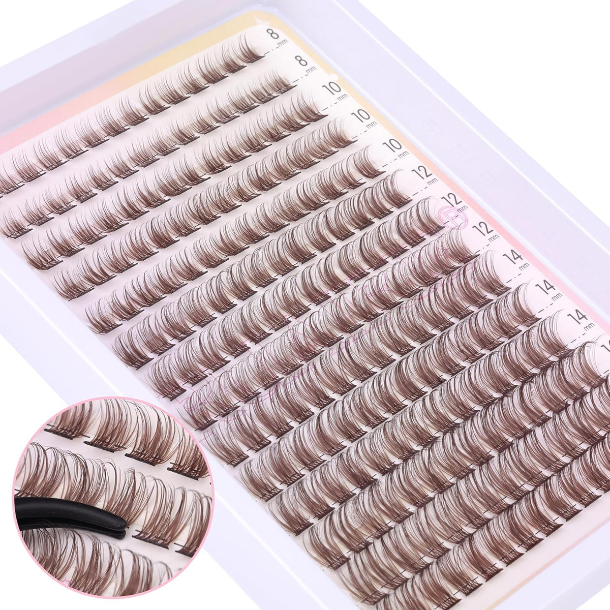 Brown Lash Clusters Wispy Natural Eyelash Clusters Eyelash Extensions 196pcs D-Curly DIY Individual