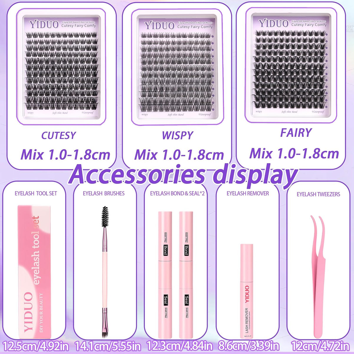 YlDUO Lashes Clusters Kit Gift Packs Natural False Eyelashes Extensions C/D Curl Wispy Individual