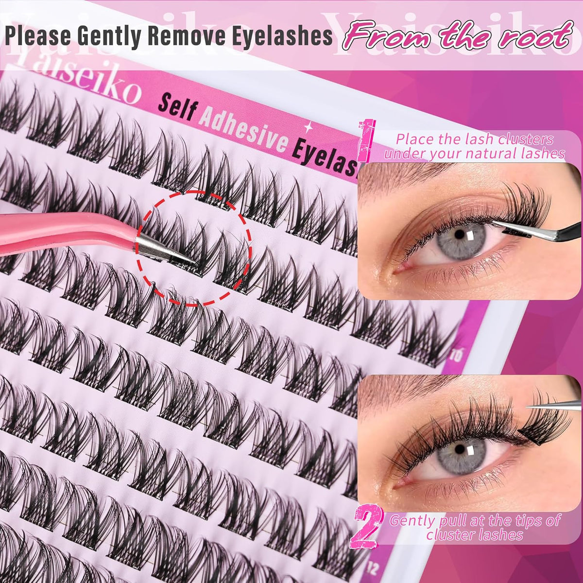 Self Adhesive Eyelashes Kit Wispy Eyelash Extension Self Adhesive Lashes Reusable Press on Lashes