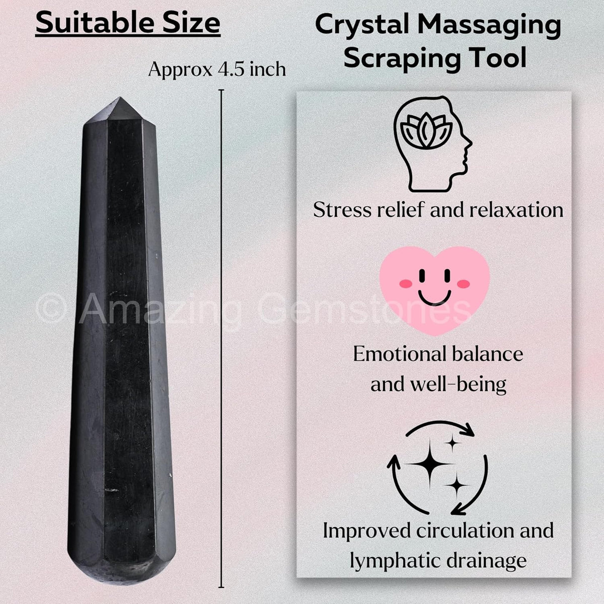Amazing Gemstone Shungite Crystal Wand Massage Stick - Pelvic Wand Gua Sha for Adults - Crystals