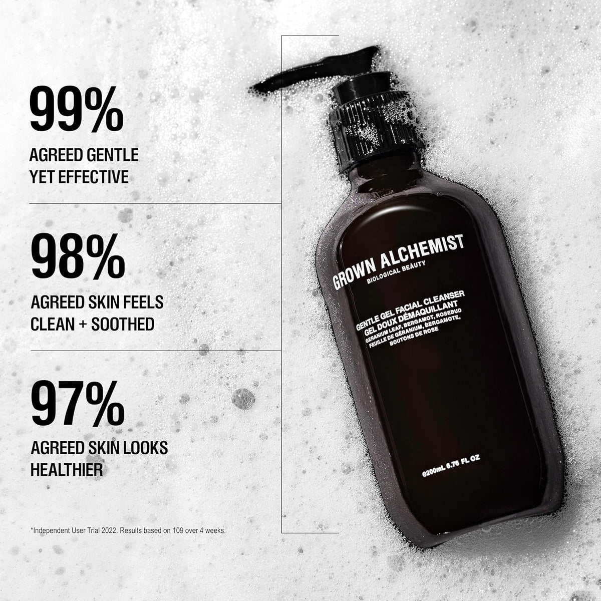 Grown Alchemist Gentle Gel Facial Cleanser (200ml) Natural Face Wash. Hydrating Bergamot & Rosebud