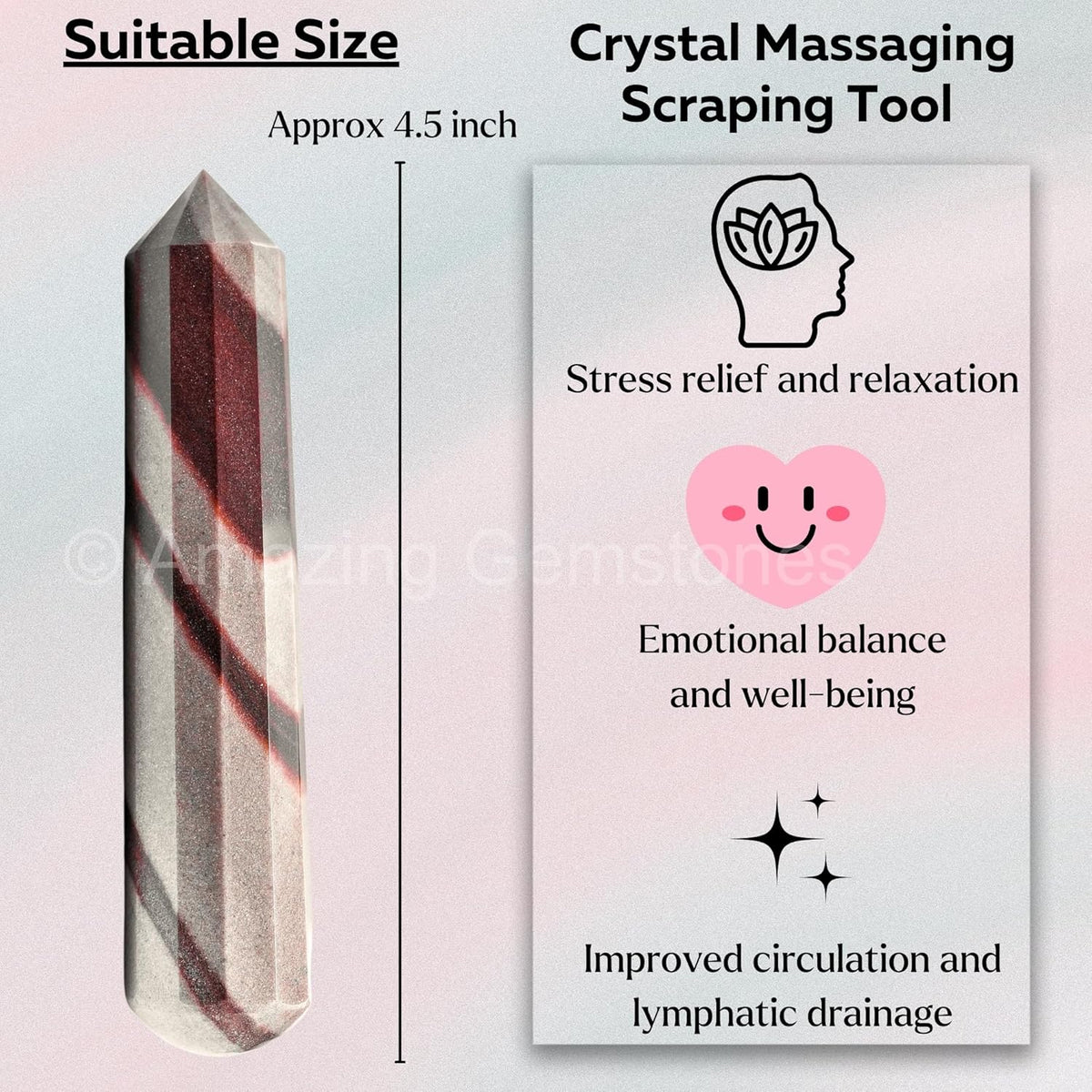 Amazing Gemstone Narmada Shiva Lingam Crystal Wand Massage Stick - Pelvic Wand Gua Sha for Adults