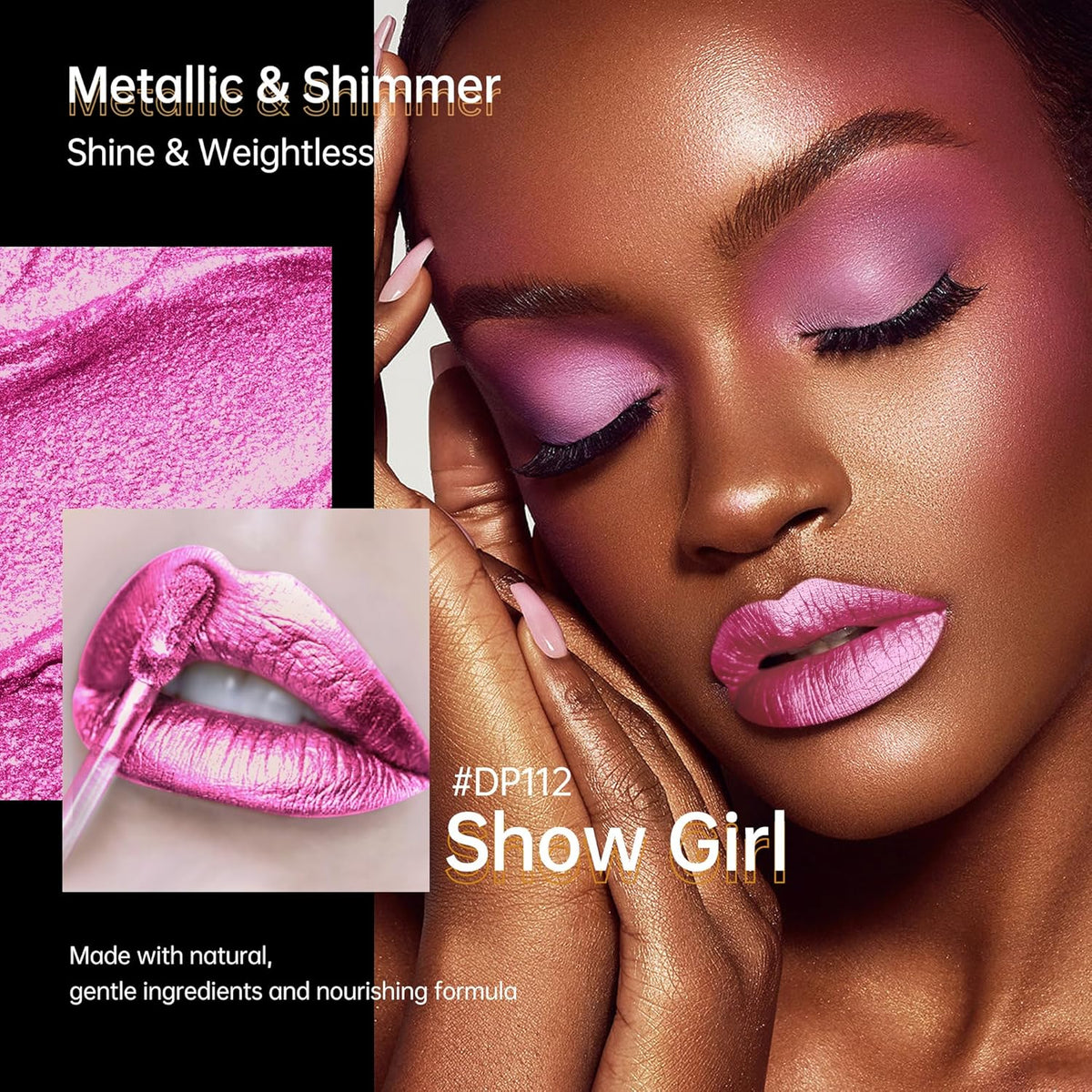 Hot Pink Lipsticks for Women Metallic Lipstick Long Lasting Non Stick Cup Lip Gloss, Shimmer