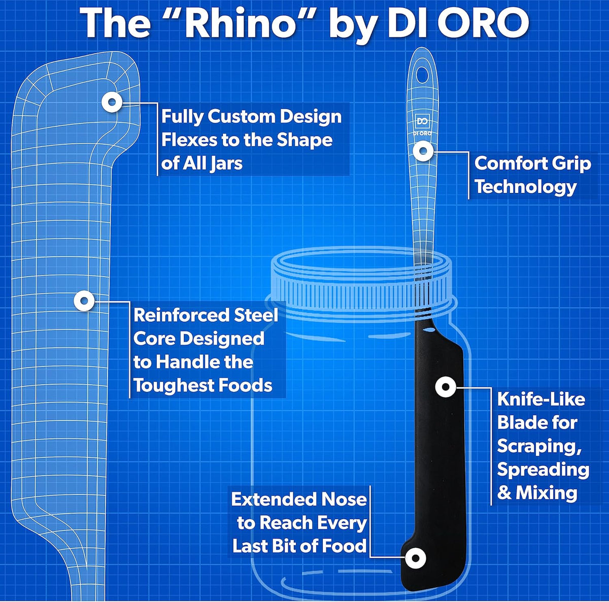 DI ORO Silicone Jar Spatulas for Scraping - Rubber Spatulas Silicone Heat Resistant - Kitchen