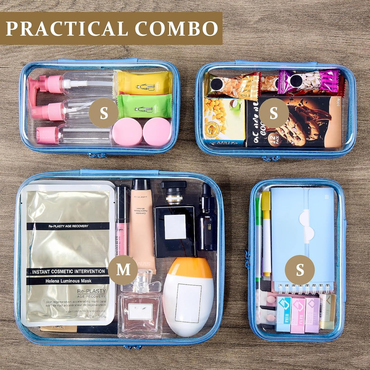 4 pcs Clear Zipper Pouches,Hard Shell Zipper Case, Toiletry Bag for Travel, CLear Diaper Bag