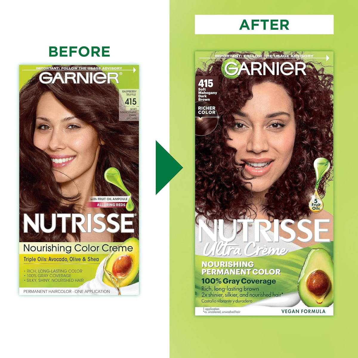 Garnier Hair Color Nutrisse Nourishing Creme, 415 Soft Mahogany Dark Brown (Raspberry Truffle)