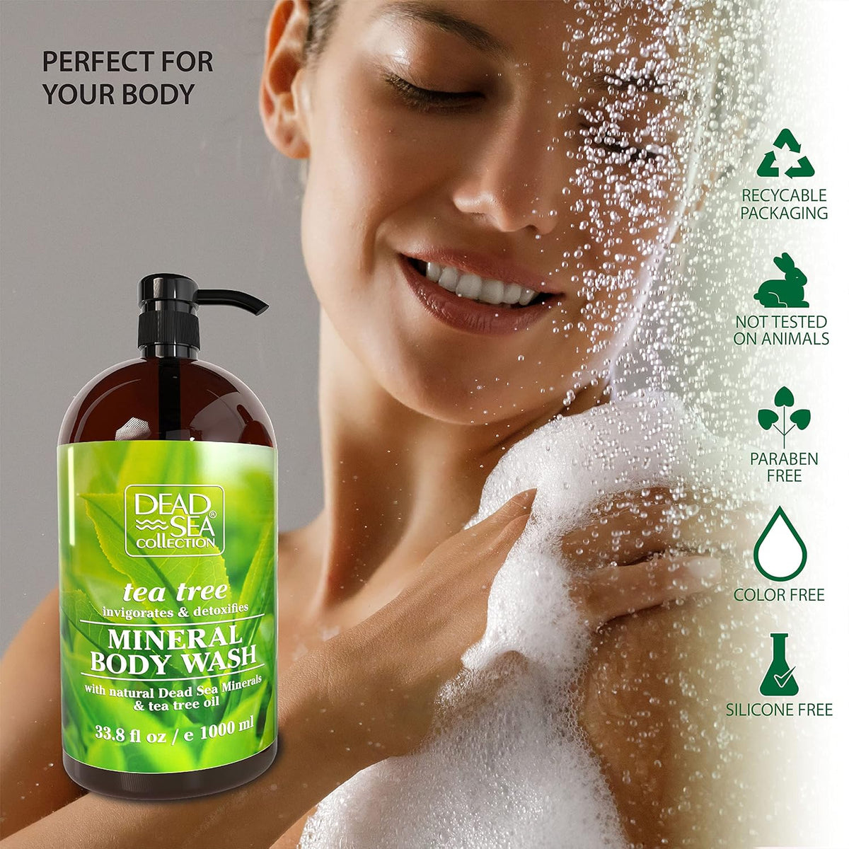 Dead Sea Collection Tea Tree Body Wash for Women and Men - with Pure Dead Sea Minerals and Tea Tree