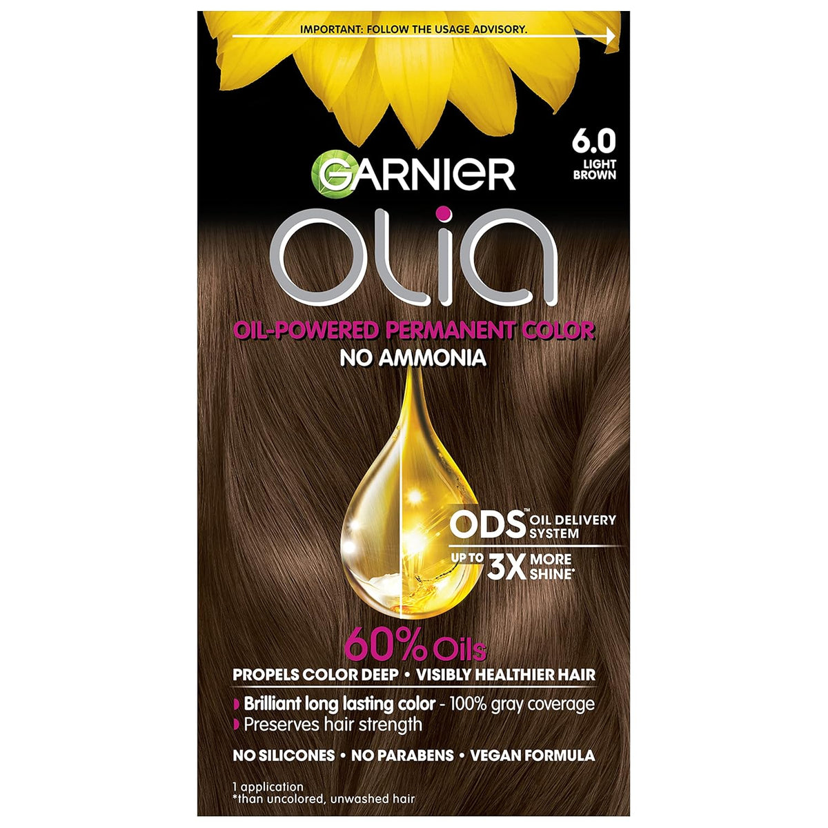 Garnier Hair Color Olia Ammonia-Free Brilliant Color Oil-Rich Permanent Hair Dye, 6.0 Light Brown