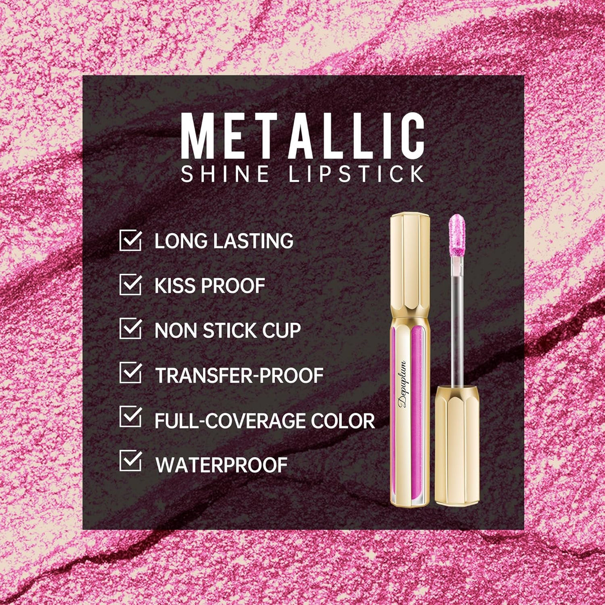 Pink Lipsticks for Women Metallic Lipstick Long Lasting Non Stick Cup Lip Gloss, Shimmer