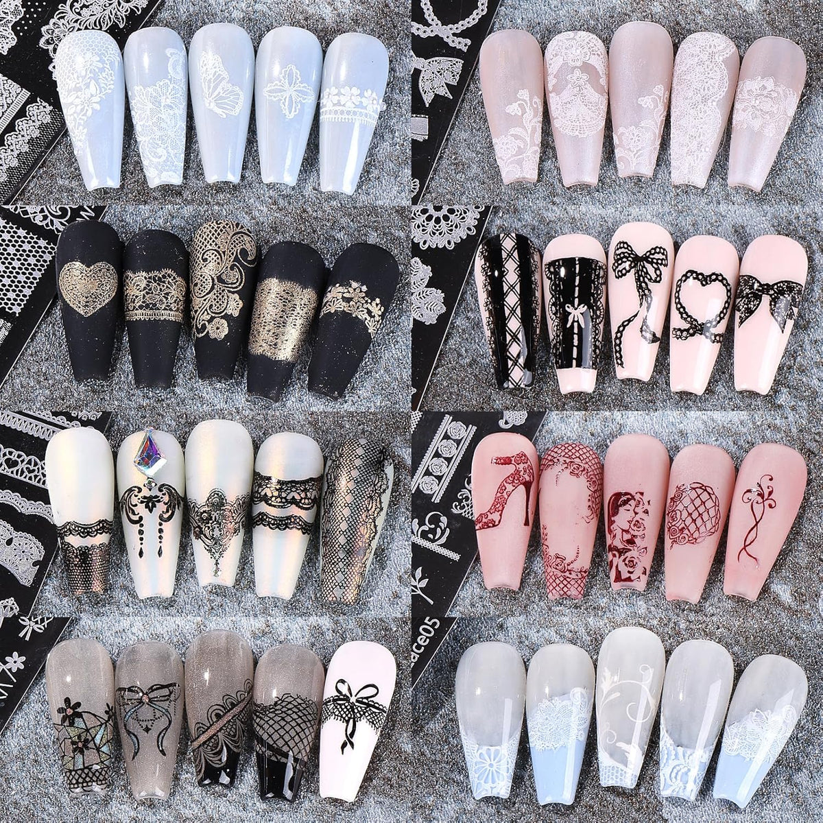 Lace Nail Stamping Plate Set - French Tip Stamp Silicone Nail Stamper Kit Bow Lace Design with Nail