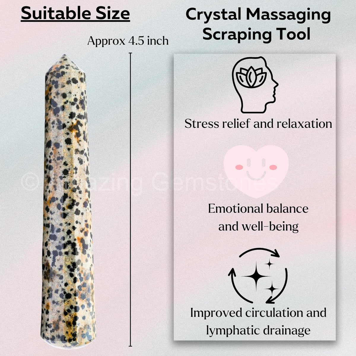 Amazing Gemstone Dalmatian Jasper Crystal Wand Massage Stick - Pelvic Wand Gua Sha for Adults