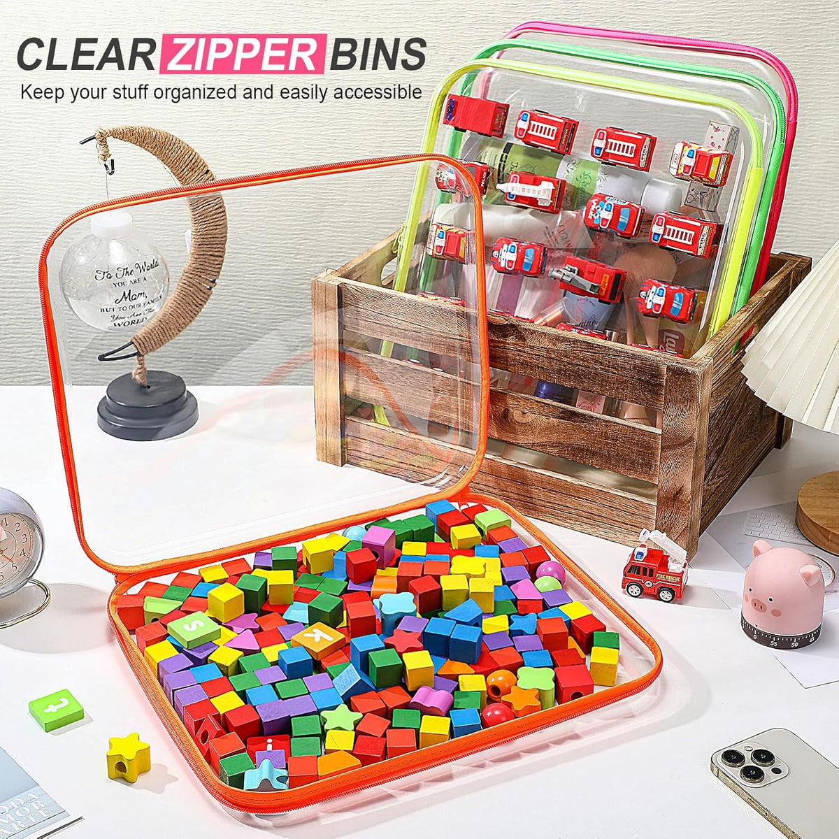 Hoolerry 4 Pcs Hard Clear Zipper Case Makeup Bags Plastic Pencil Pouch Transparent Storage Box