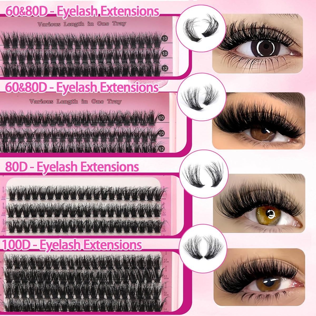 994Pcs Bulk Packs Lashes Clusters Kit Volume False Eyelash Extensions D Curl Wispy Individual Fake