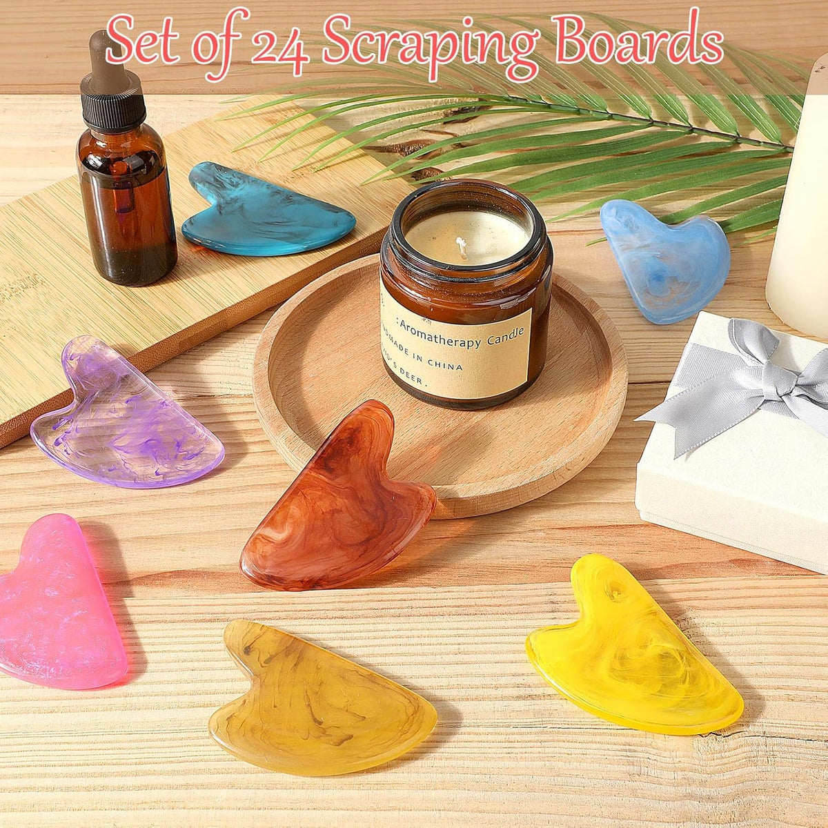Sherr 24 Pcs Gua Sha Facial Tool Resin Gua Sha Massage Tool Heart Shaped Gua Sha Stone Guasha Board