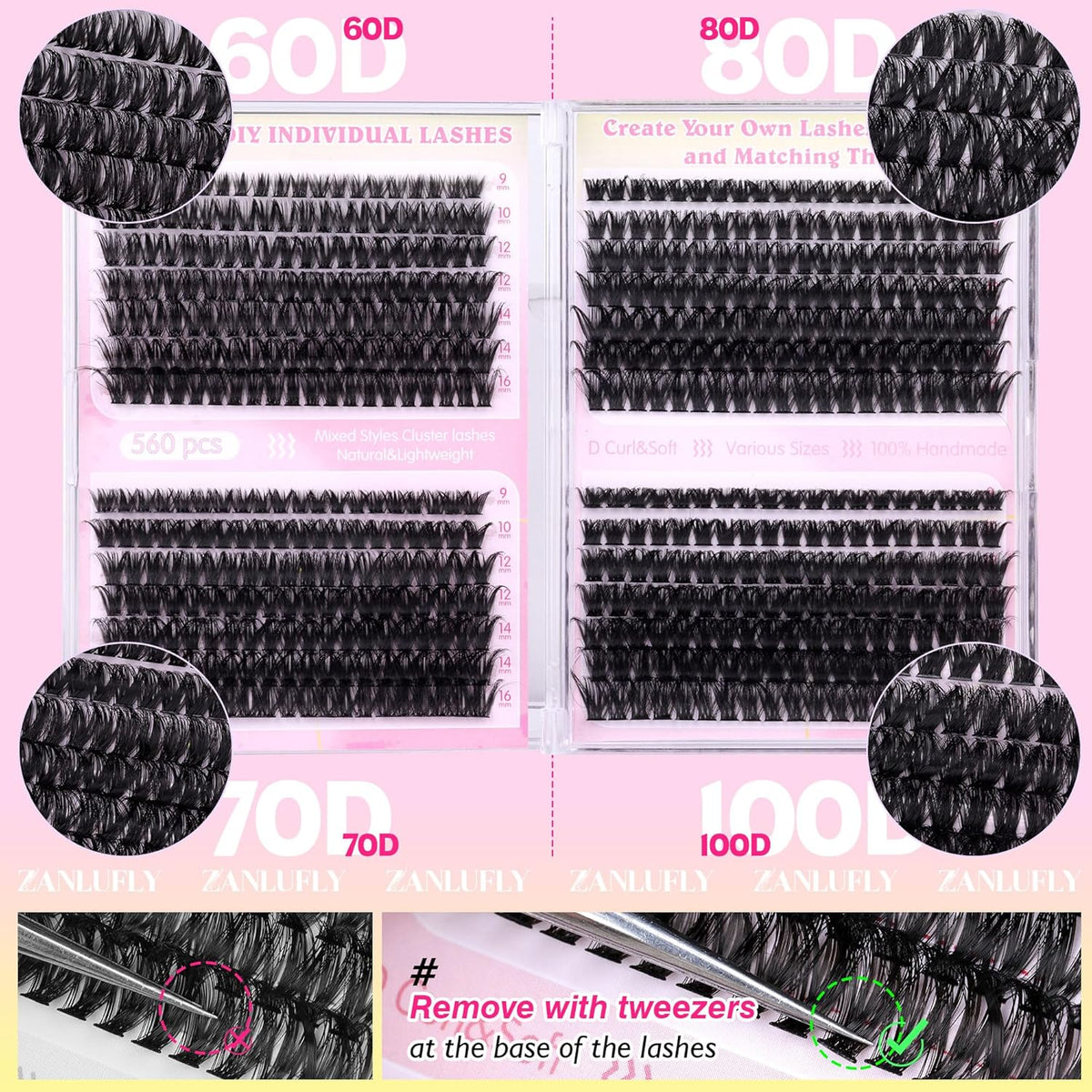 Lash Clusters D-Curly Individual Lashes Volume Eyelash Clusters Bulk zanlufly Thick Lash Extension