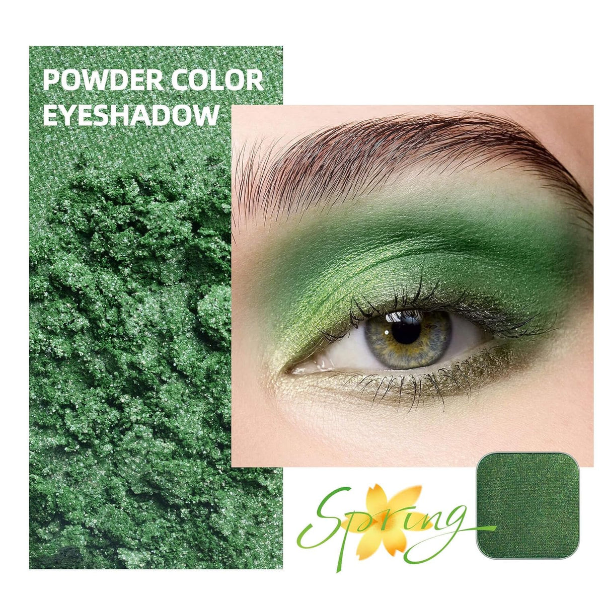 Magnetic Single-Color Metallic Flash Eyeshadow with Pan, Spring and Summer Green Eyeshadow Refill