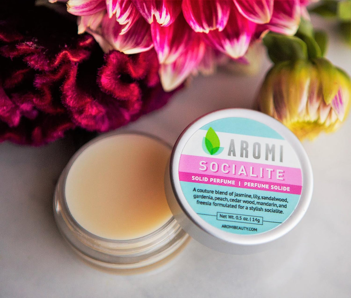 Aromi Socialite Solid Perfume | Sweet, Floral Fragrance, Freesia, Vanilla, Jasmine Scent, Vegan