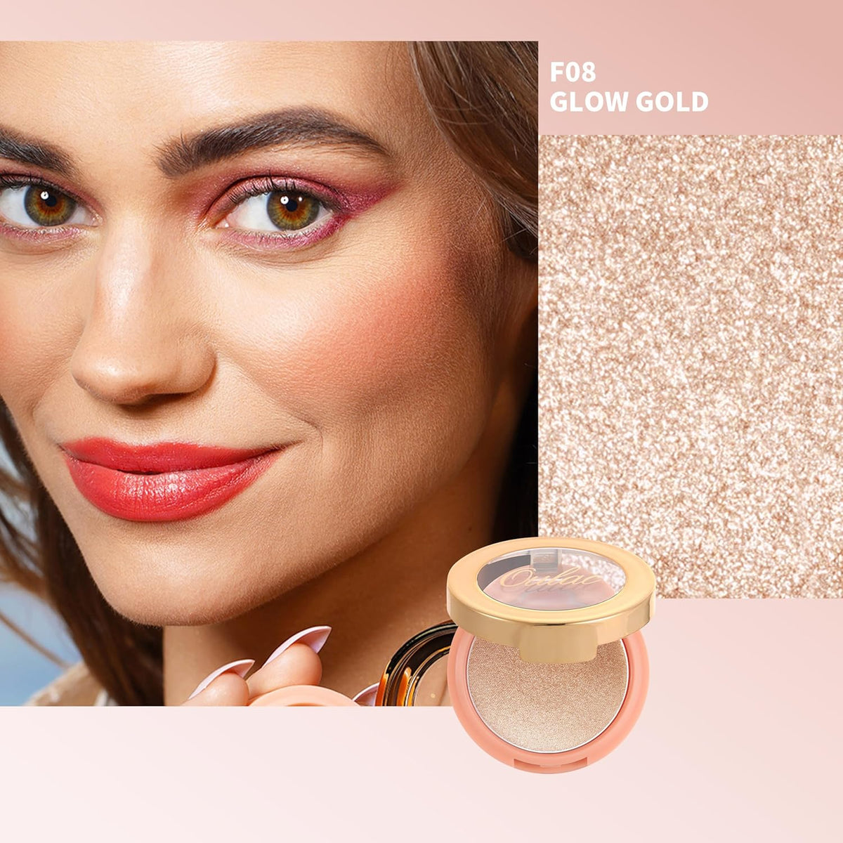 Oulac Highlighter Makeup Blush| 2 in 1 Powdery Cream Texture Blush & Highlighter| Golden Hour