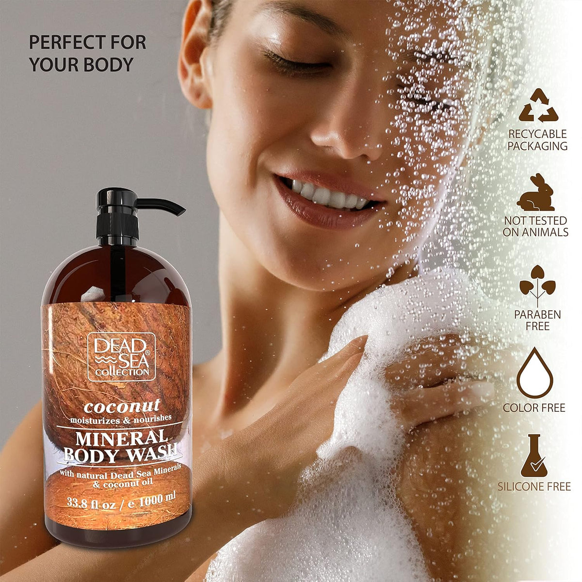 Dead Sea Collection Coconut Body Wash for Women and Men - with Pure Dead Sea Minerals and Coconut