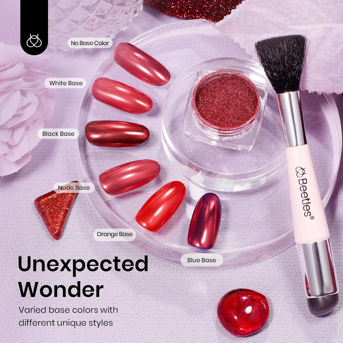 Beetles Red Chrome Nail Powder Metallic Mirror Effect Nail Chrome Powder Mermaid Glitter Red Gel