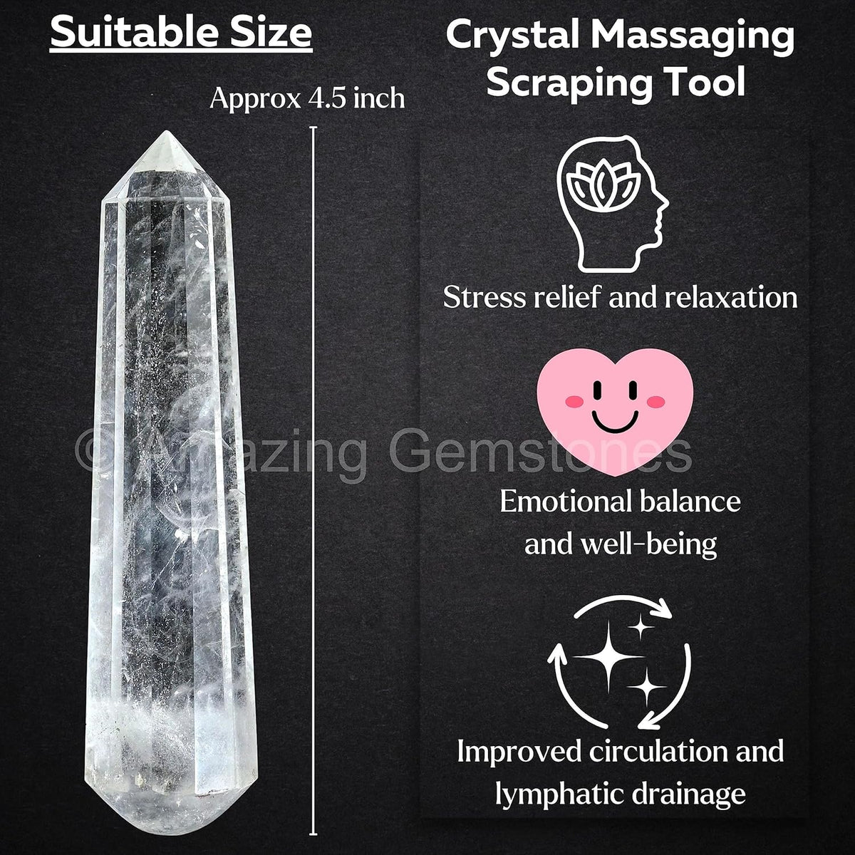 Amazing Gemstone Clear Quartz Crystal Wand Massage Stick - Pelvic Wand Gua Sha for Adults