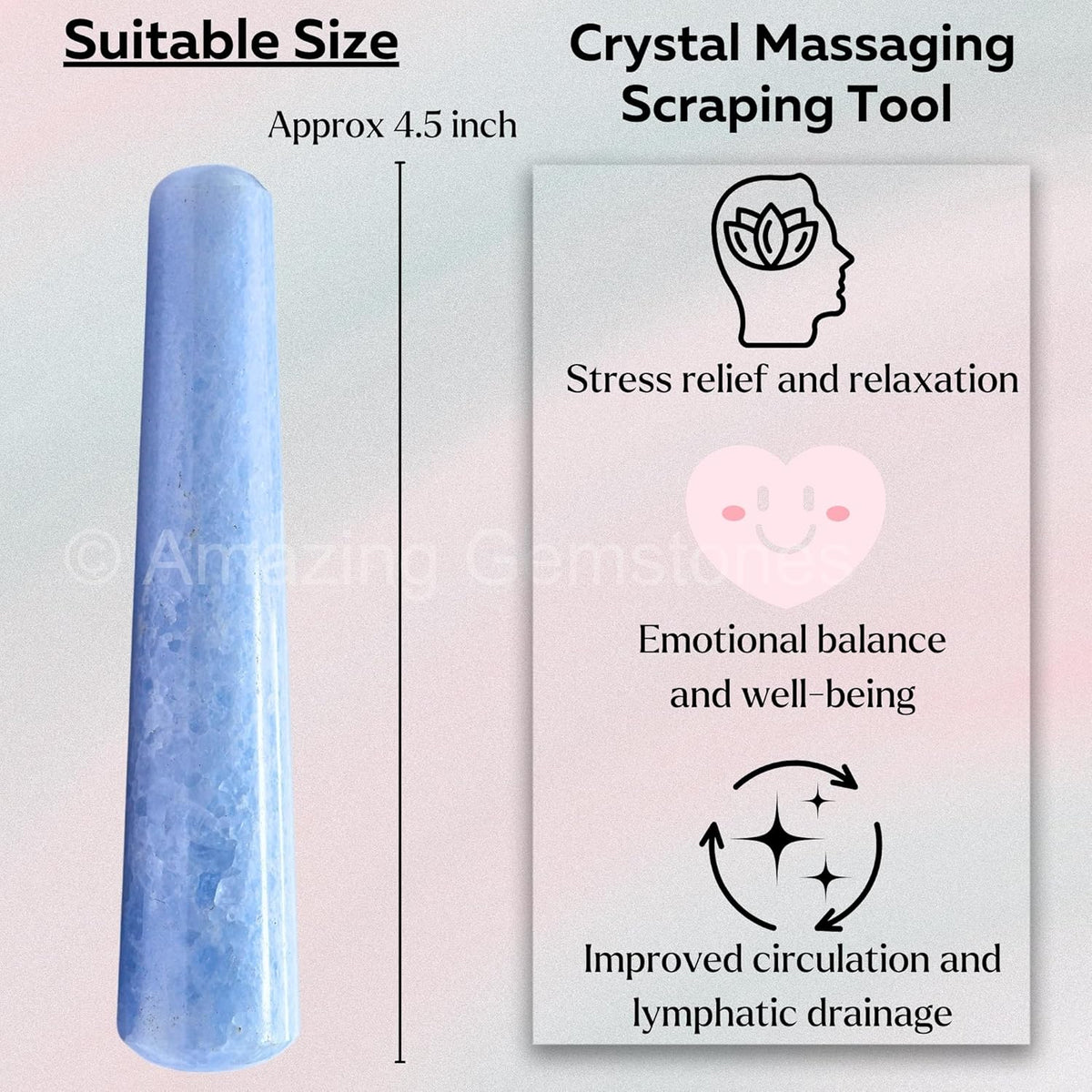 Amazing Gemstone Blue Calcite Crystal Wand Massage Stick - Pelvic Wand Gua Sha for Adults