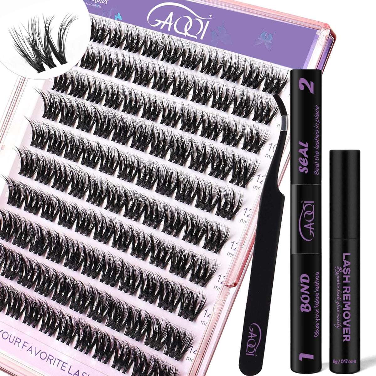 GAQQI Lash Clusters Kit, DIY Lash Extensions Kit 10-14mm Cluster Lashes, Wispy Eyelash Clusters