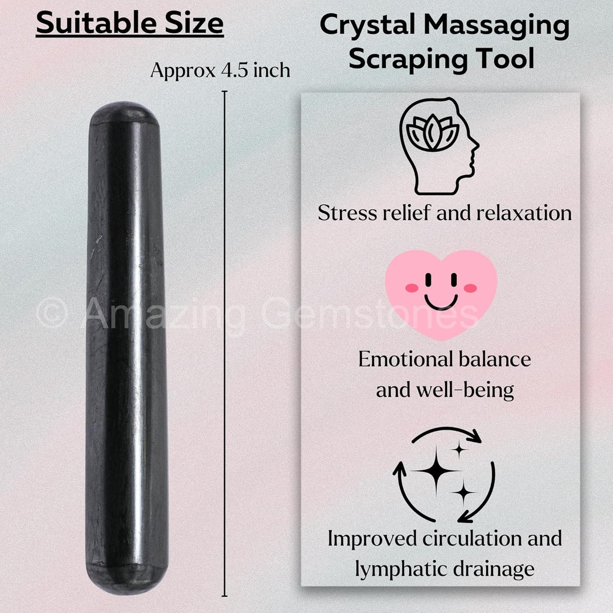 Amazing Gemstone Shungite Crystal Wand Massage Stick - Pelvic Wand Gua Sha for Adults - Crystals