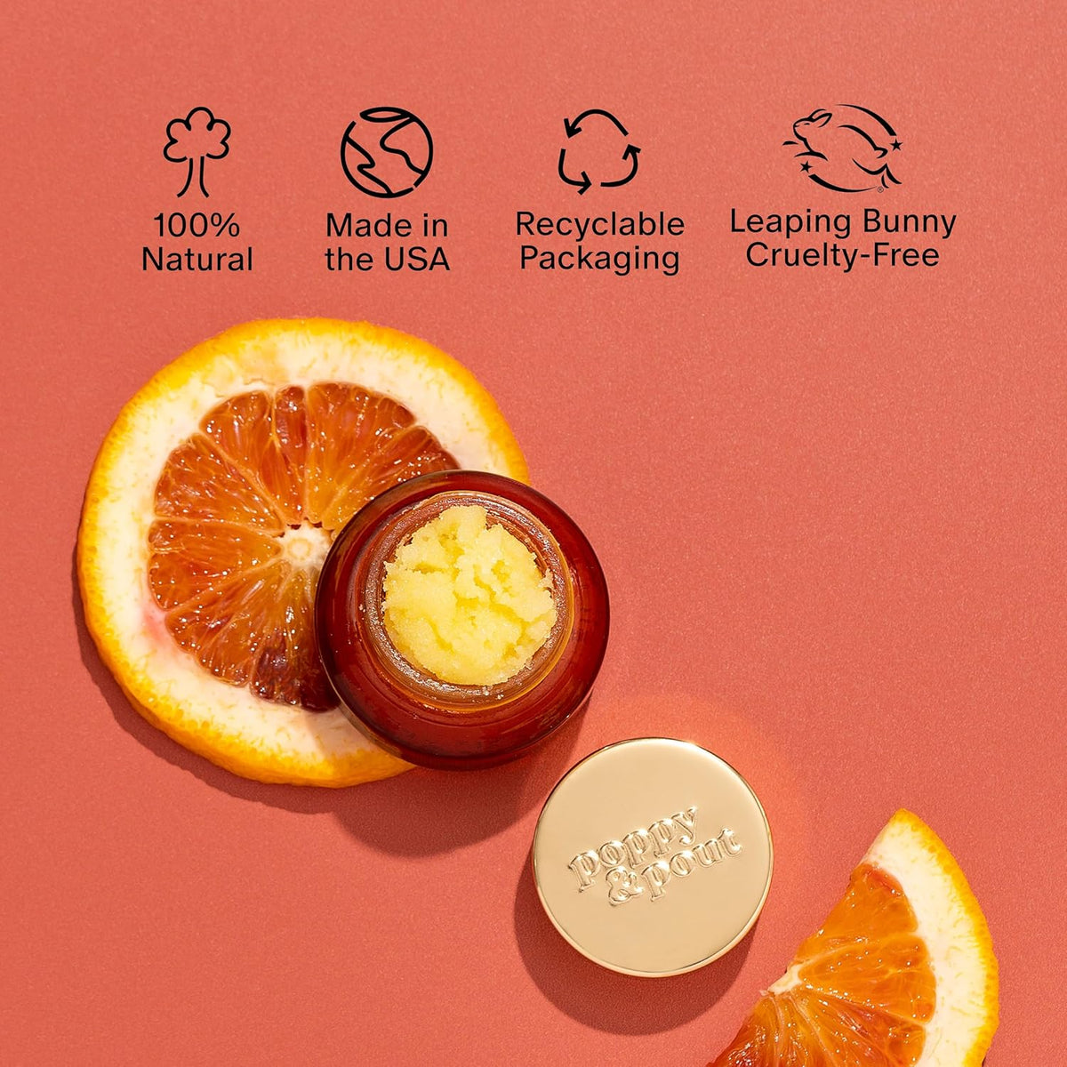 Poppy & Pout Natural Lip Scrub, Moisturizing Sugar Scrub for Dry Lips, Lip Scrubber Exfoliator with