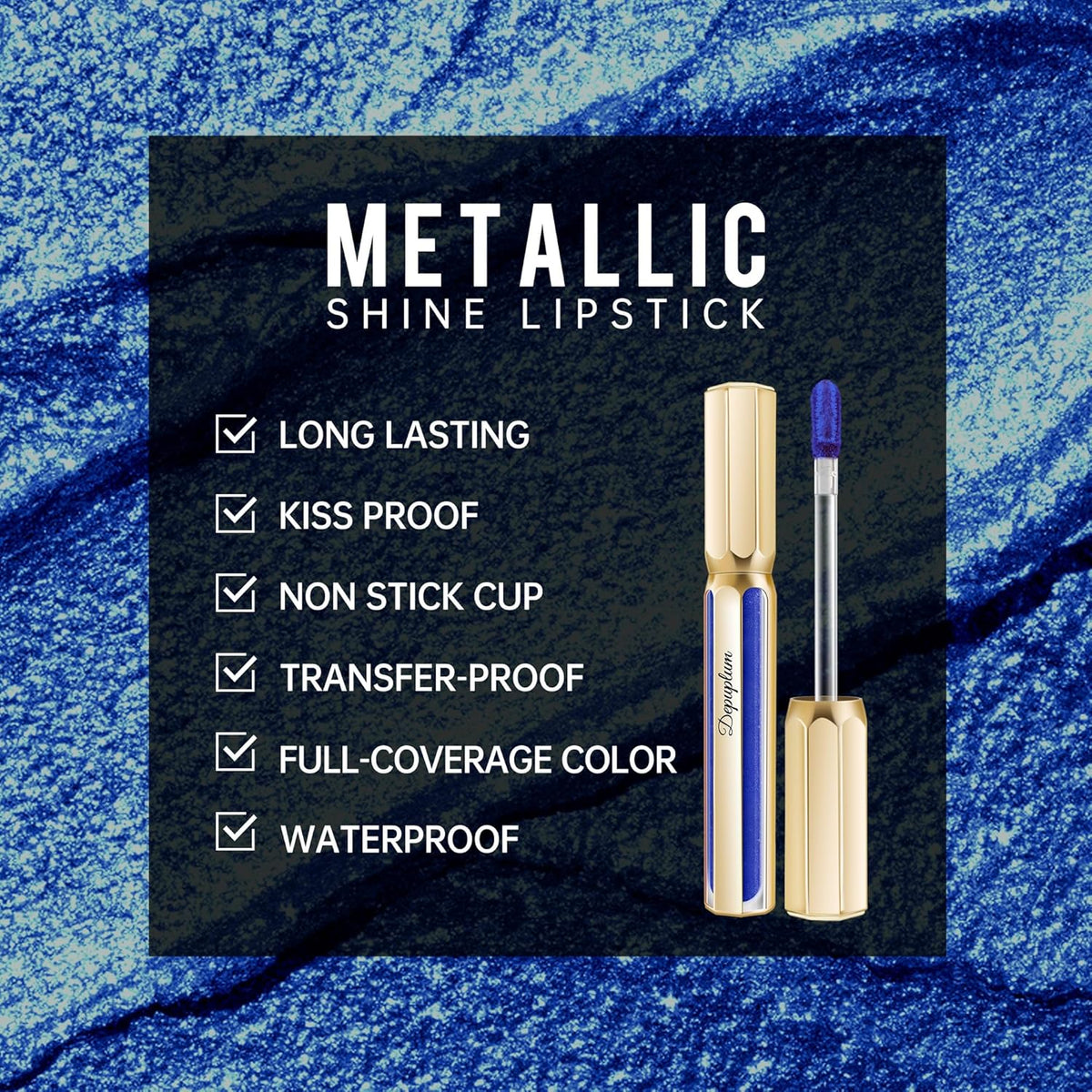 Blue Lipsticks for Women Metallic Lipstick Long Lasting Non Stick Cup Lip Gloss, Shimmer