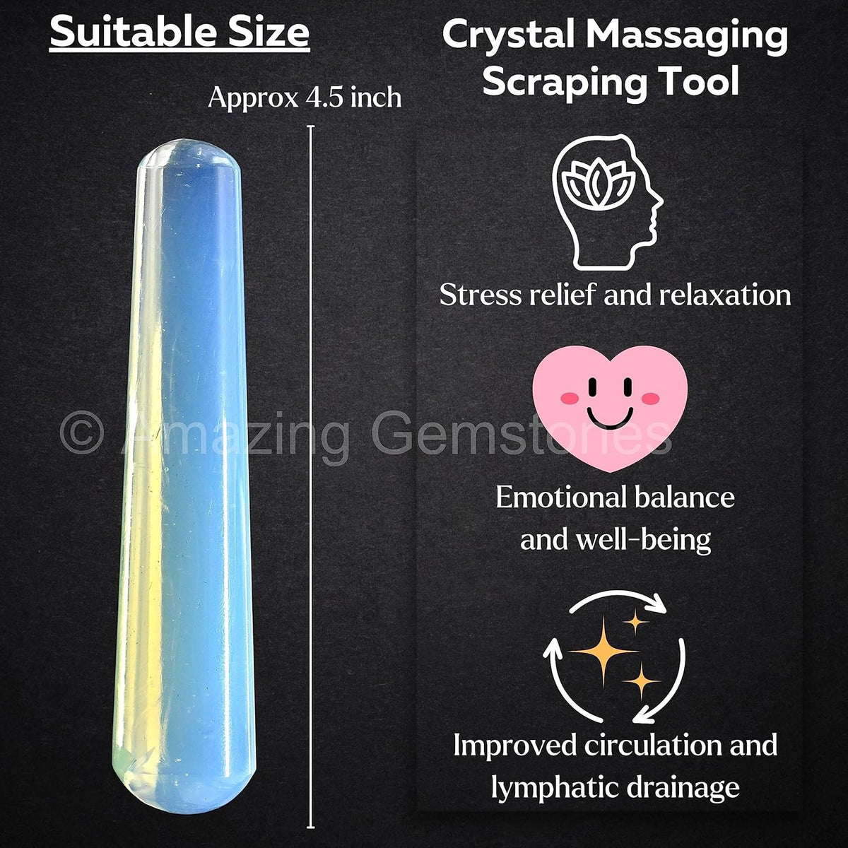 Amazing Gemstone Opalite Crystal Wand Massage Stick - Pelvic Wand Gua Sha for Adults - Crystals and