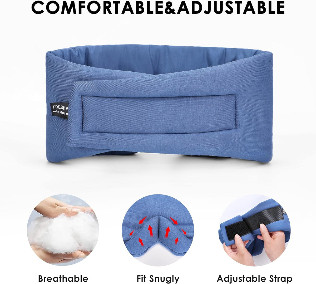 FRESHME Pure Handmade Cotton Sleep Mask - Blackout Eye Mask with Adjustable Velcro Soft and