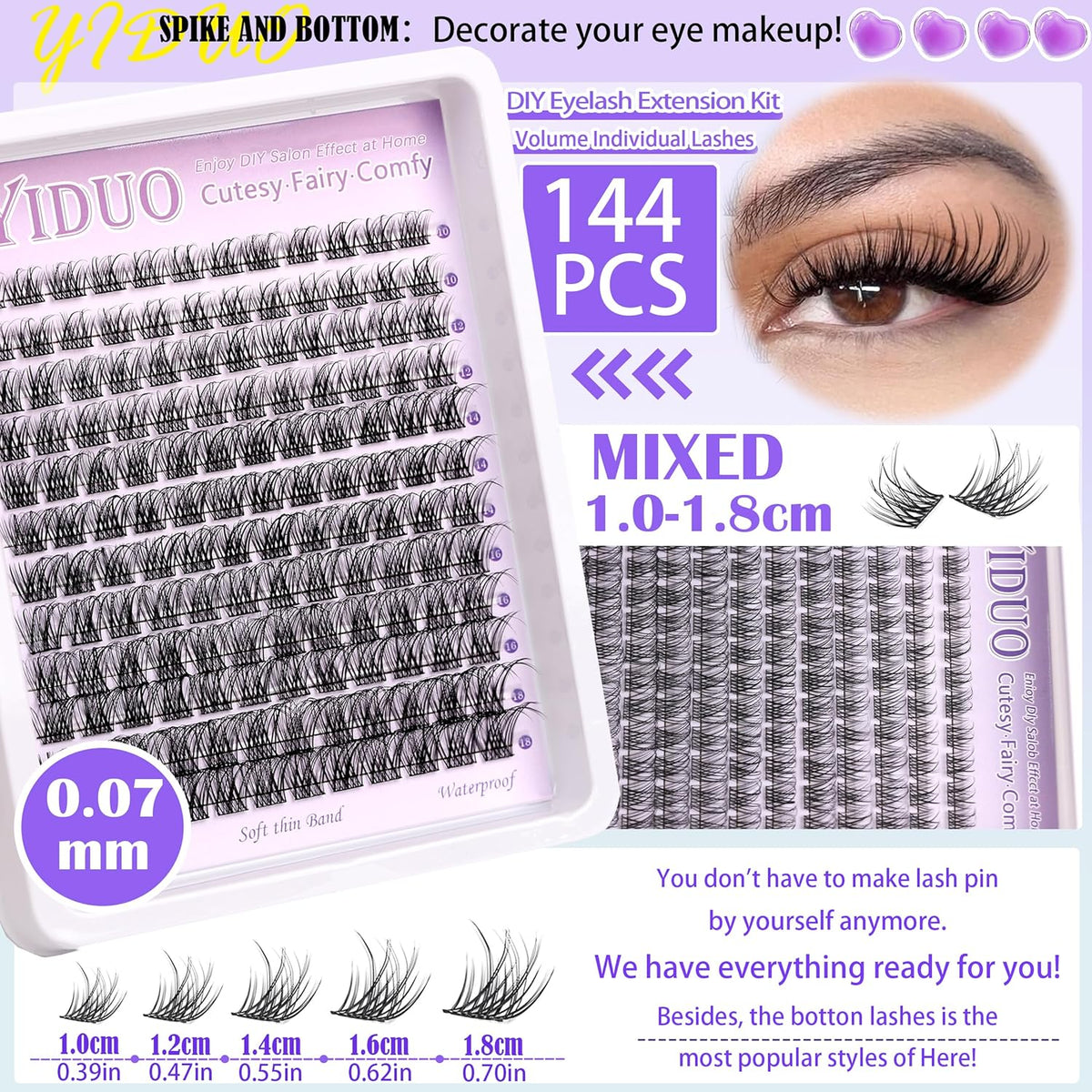 YlDUO Lashes Clusters Kit Gift Packs Natural False Eyelashes Extensions C/D Curl Wispy Individual