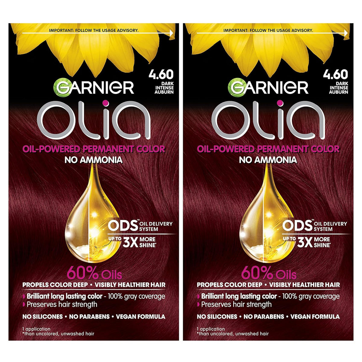 Garnier Hair Color Olia Ammonia-Free Brilliant Color Oil-Rich Permanent Hair Dye, 4.60 Dark Intense
