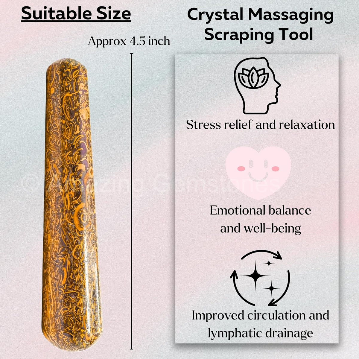 Amazing Gemstone Mariyam Jasper Crystal Wand Massage Stick - Pelvic Wand Gua Sha for Adults