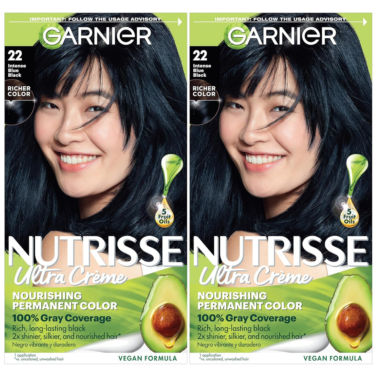 Garnier Hair Color Nutrisse Nourishing Creme, 22 Intense Blue Black (Mulberry) Permanent Hair Dye