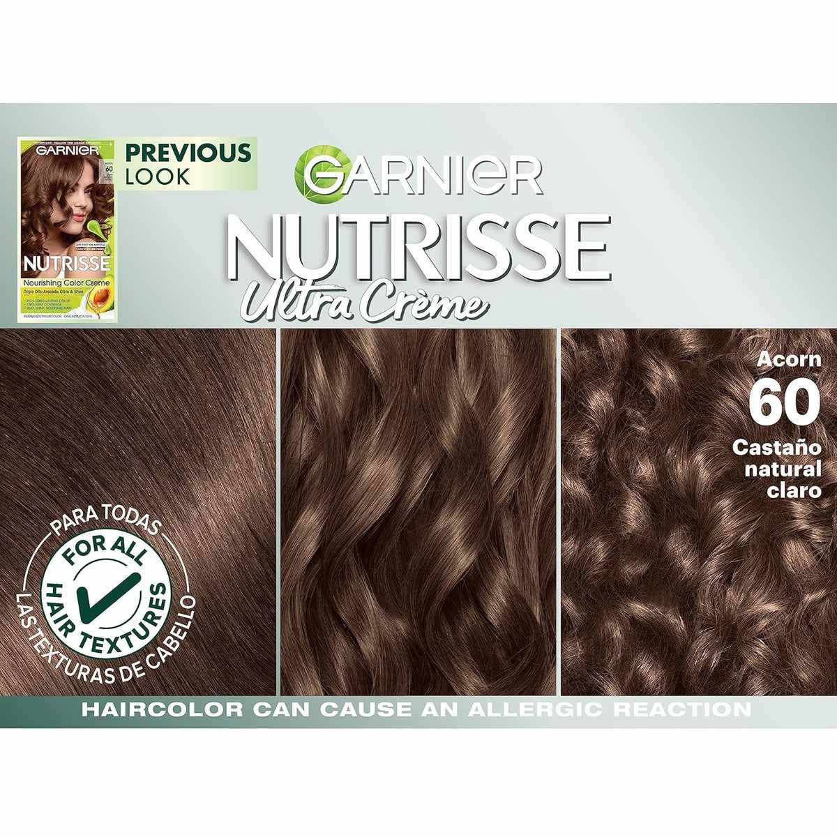 Garnier Hair Color Nutrisse Nourishing Creme, 60 Light Natural Brown (Acorn) Permanent Hair Dye, 2