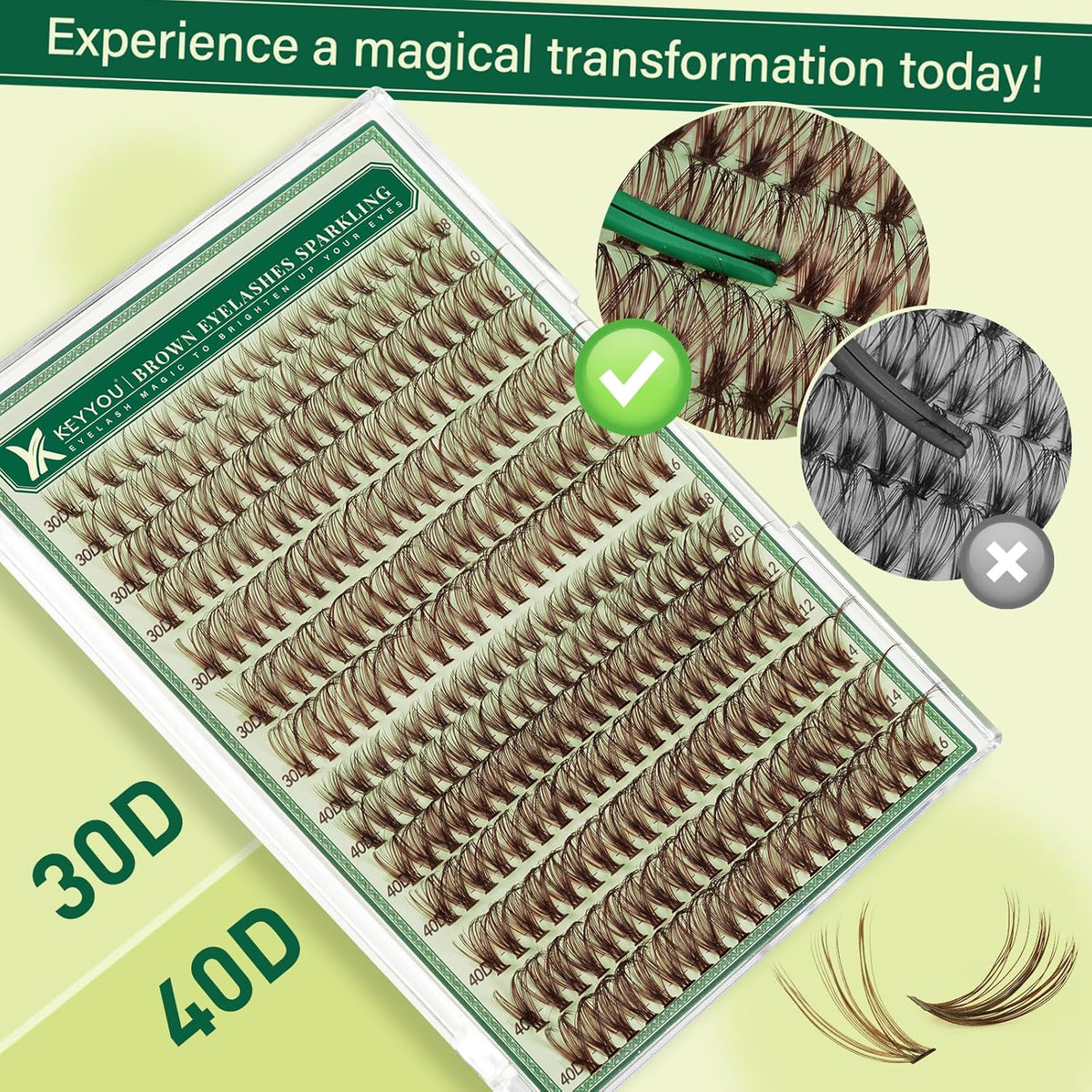 KEYYOU Brown Lash Clusters Natural Lash Extensions Wispy Eyelash Clusters 280Pcs D Curl Eyelash