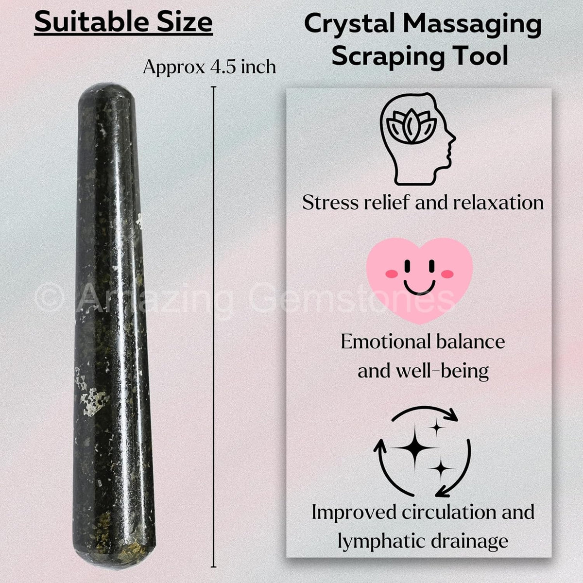 Amazing Gemstone Nuummite Crystal Wand Massage Stick - Pelvic Wand Gua Sha for Adults - Crystals