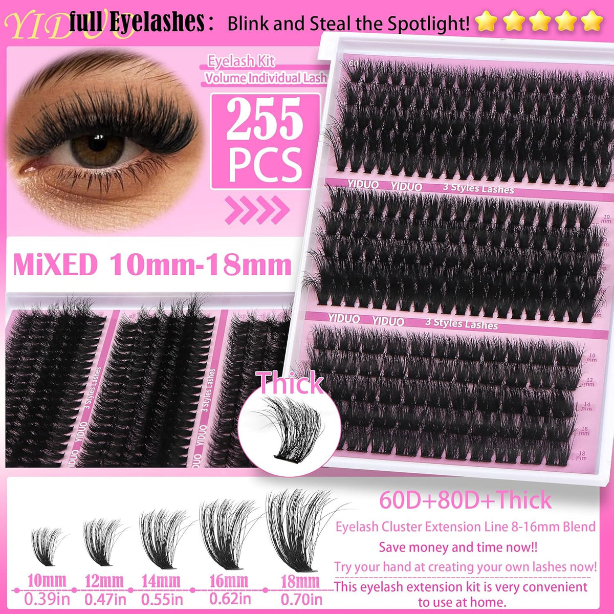 Lashes 7 style Mixed C-Curl False Eyelashes Extensions Clusters Lashes Kit Gift Packs 835Pcs with
