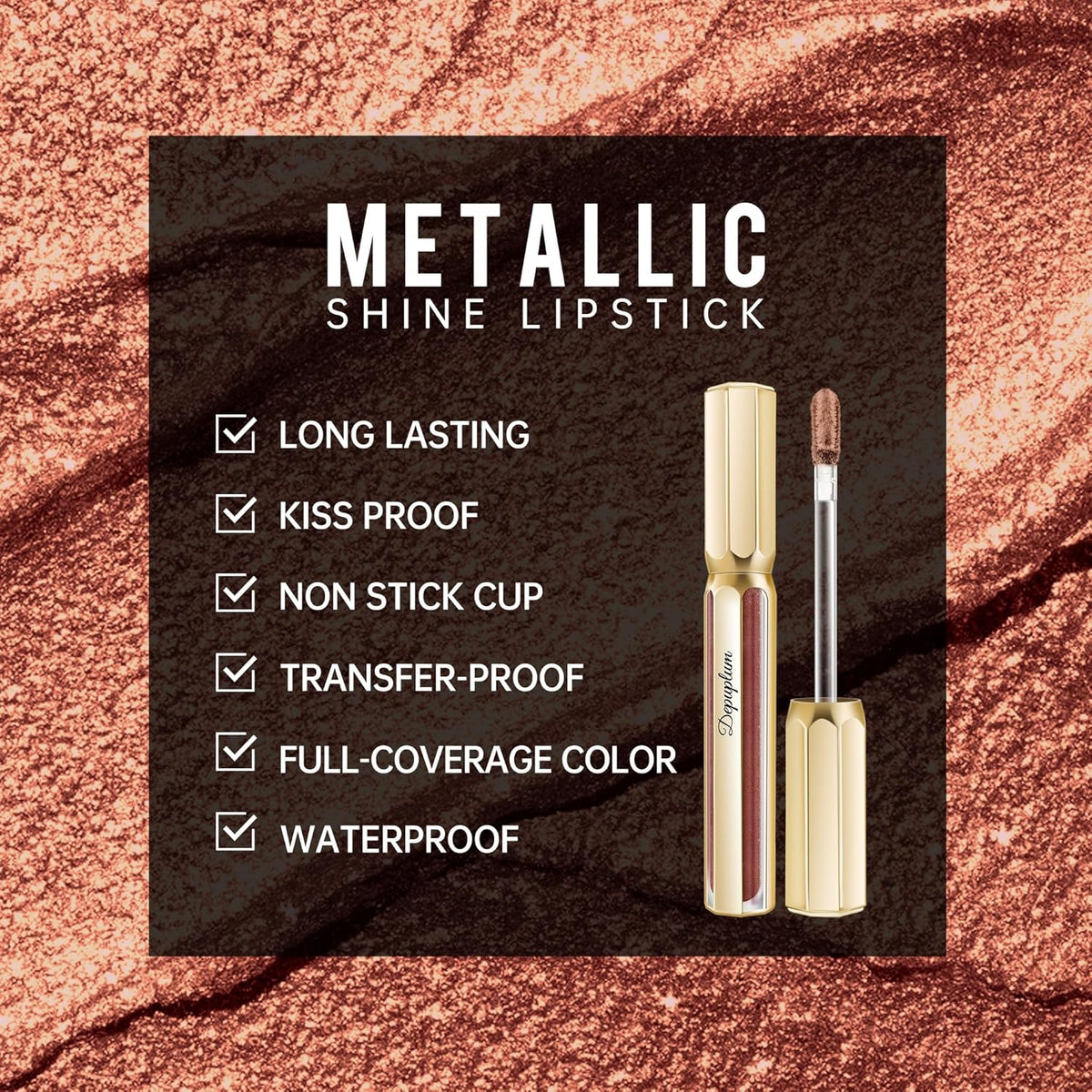 Chocolate Lipsticks for Women Metallic Lipstick Long Lasting Non Stick Cup Lip Gloss, Shimmer