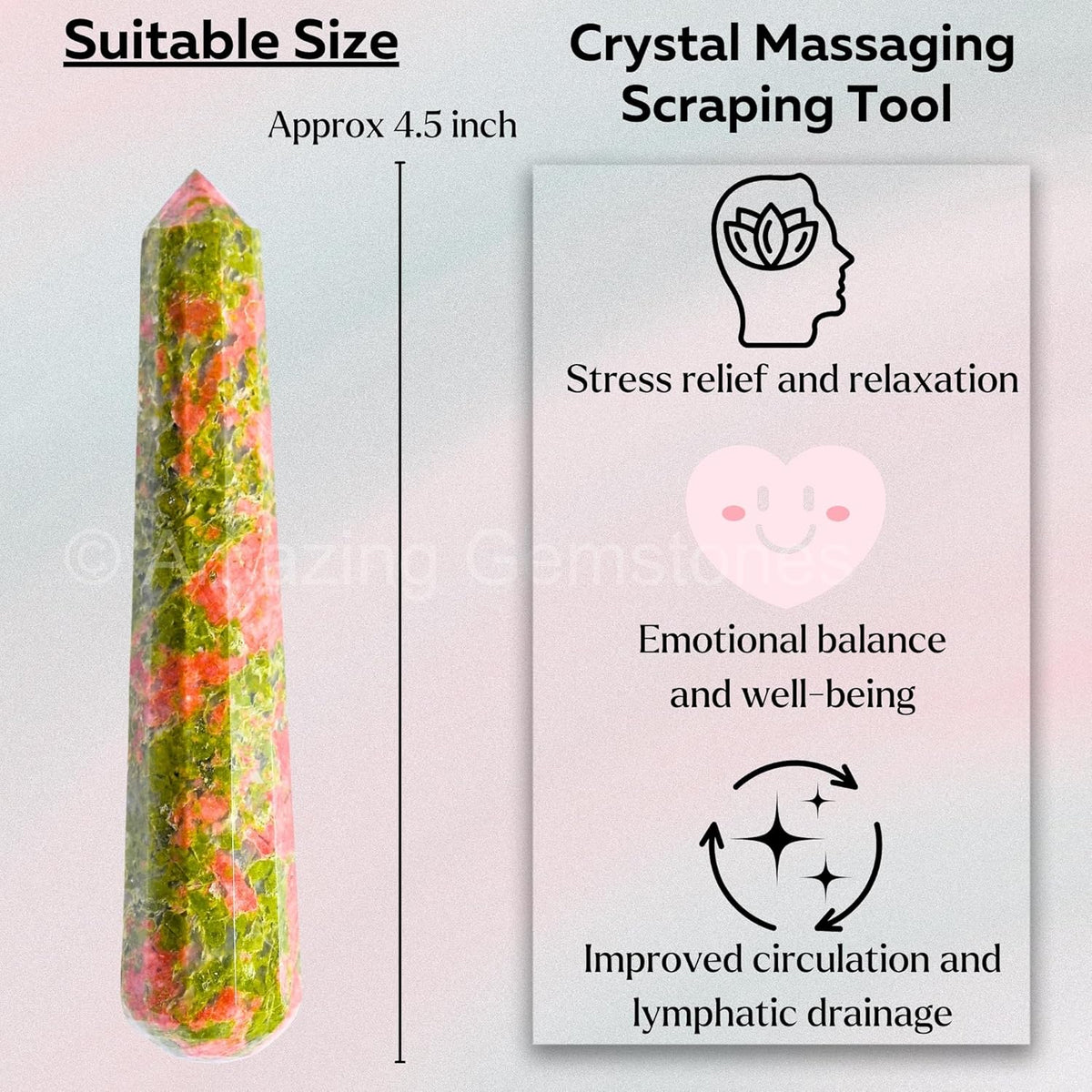 Amazing Gemstone Unakite Crystal Wand Massage Stick - Pelvic Wand Gua Sha for Adults - Crystals and