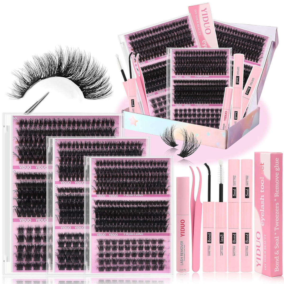 Volume Lashes Clusters Lash Kit Gift Packs 770Pcs with 2X Bond&Seal 5 style Mixed C-Curl False