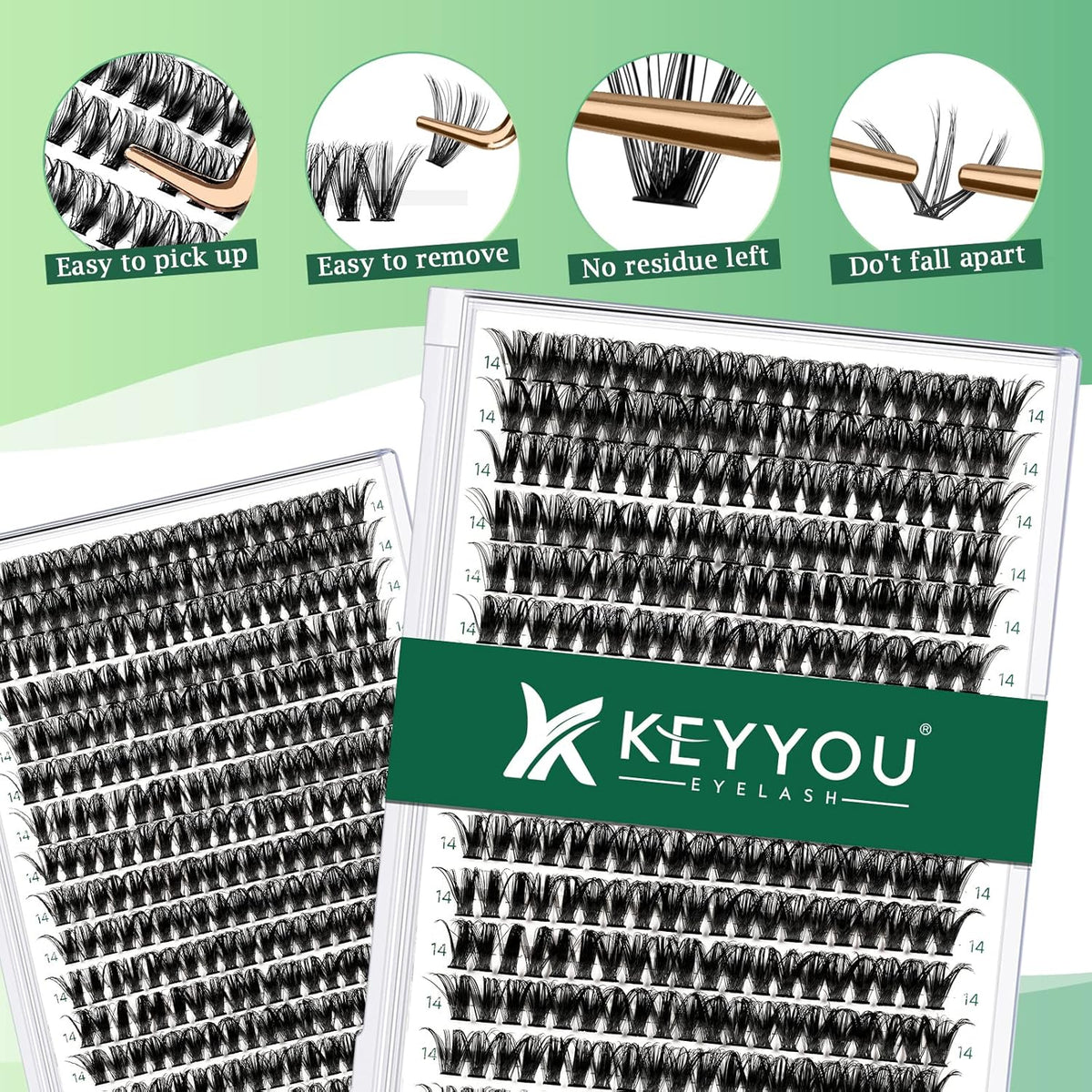 Lash Clusters 300pcs Eyelash Clusters 50D 0.07D Curl 13mm DIY Eyelash Extension KEYYOU Large Tray