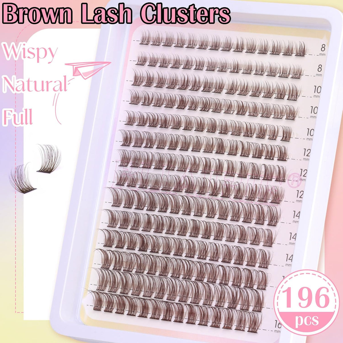 Brown Lash Clusters Wispy Natural Eyelash Clusters Eyelash Extensions 196pcs D-Curly DIY Individual