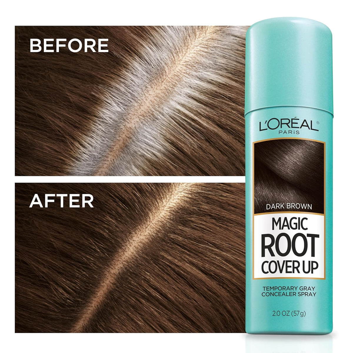 L'Oreal Paris Root Cover Up Temporary Gray Concealer Spray Dark Brown 2 Oz (Pack of 2) (Packaging
