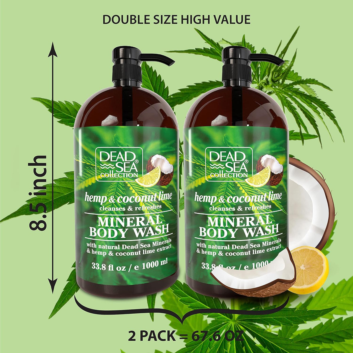 Dead Sea Collection Hemp & Coconut Lime Body Wash for Women and Men – with Pure Dead Sea Minerals